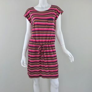 {Fossil} Multi Striped Drawstring Mini Shirt Dress